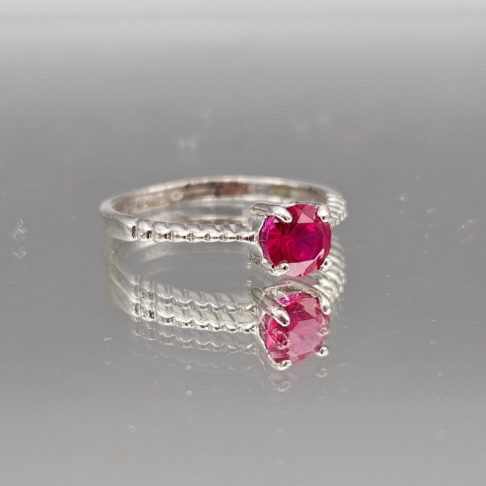 Sterling Silver Solitaire Ruby Engagement Ring Si… - image 1